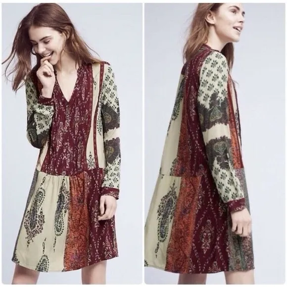 Anthropologie Tiny‎ Gwen Floral Boho Mini Shirtdress Long Sleeve XS - Image 2