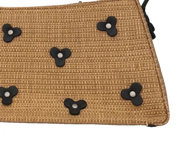 Cole Haan Bag Tan Black Wicker Appliqued Flowers Purse Handbag Mini Pocketbook - Image 3