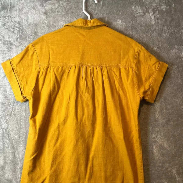 Pilcro‎ Buttondown Shirt Dress Linen Blend Patch Pockets Yellow Utility - Image 3