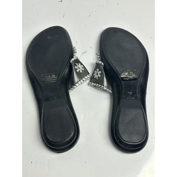 A. Giannetti Italian Leather Thong Sandals Pewter Silver Whipstitch Womens 9M - Image 8