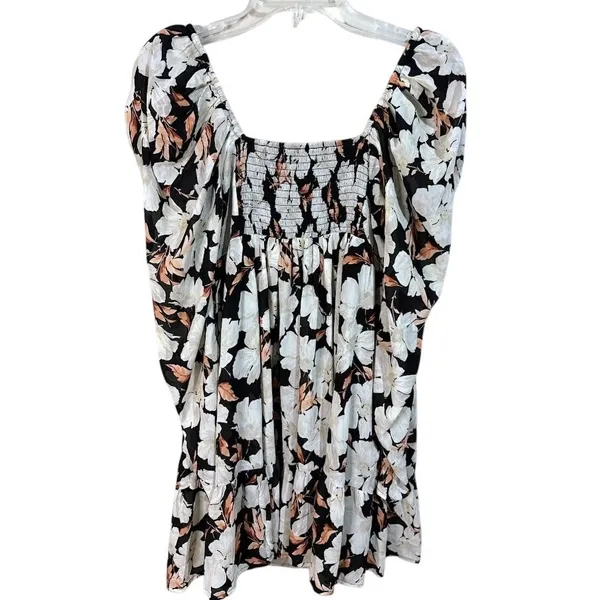 Abercrombie & Fitch Mini Dress Medium‎ Black Floral New Ruched Smocked Back - Image 2
