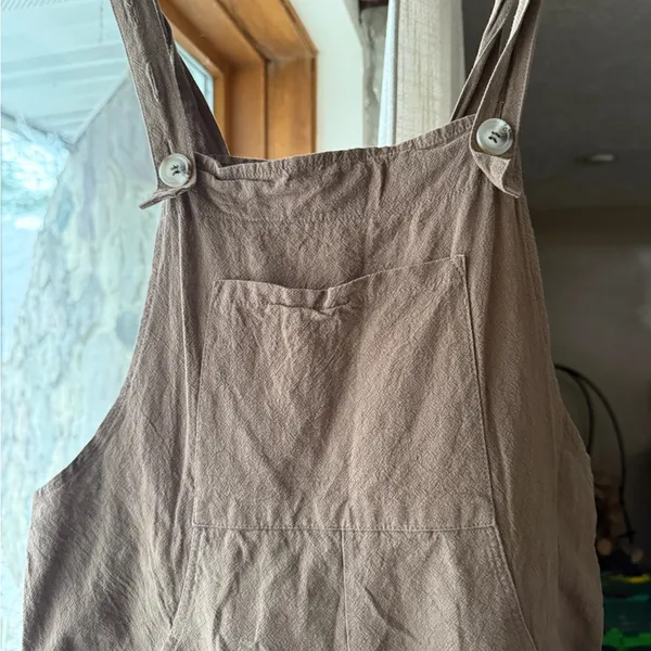 Brown wide leg cotton Women's Jumpsuit - Image 3