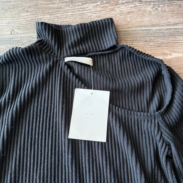 Oak + Fort Asymmetrical Cut Out Turtleneck Ribbed Sweater - Image 2