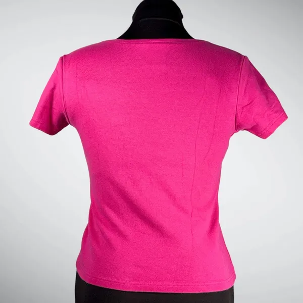Port Authority Women’s Vintage Hot Pink Zeta Tau Alpha Babydoll V Neck Tee Size Small - Image 2