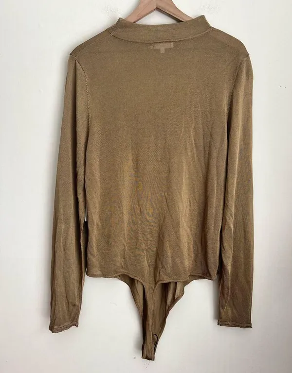 Pale Gold Sheer Mock Neck Bodysuit - Image 3