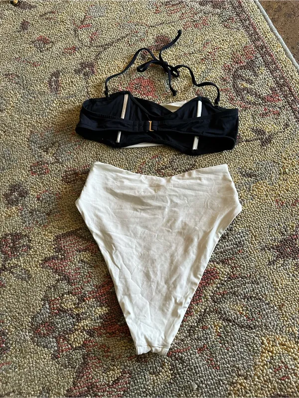NWOT L*Space Nancy Lee high waist bikini set black white small - Image 2