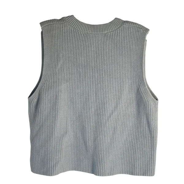 Zara Womens Small‎ Light Blue Ribbed Knit V-Neck Sleeveless Sweater Vest Top - Image 2