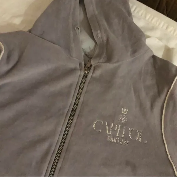 Hunger Games The Expedition Capitol Grey Gray Velvet Velour Zip up Hoodie Jacket Long Sleeve-S Measurement in pics - Image 7