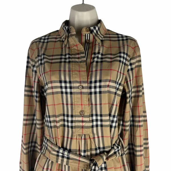 Burberry Giovanna Vintage Check Poplin Cotton Shirt Dress Beige Size 4 - Image 6