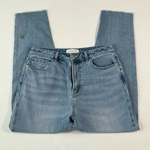 Something Navy Womens Jeans Blue Denim Straight Hi Rise Medium Wash Stretch 8 - Image 7