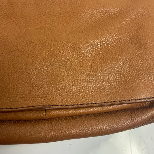 Fossil Cognac Brown Pebbled Leather Hobo Crossbody Bag Antique Brass Hardware - Image 13