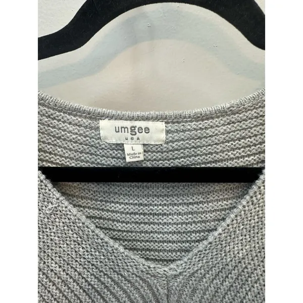 UMGEE Sweater Gray ‘All Laced Up’ Oversized Ribbed Tie Sides V-neck Large Boho - Image 4
