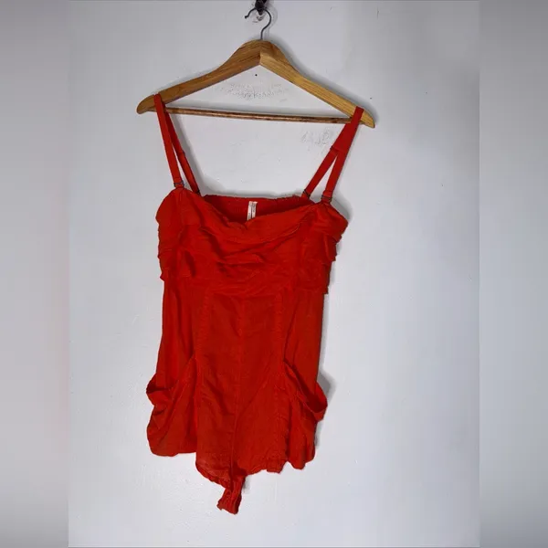 Anthropologie Strapless/ Sleeveless Linen Romper Jumpsuit‎ Mini Orange Red XS - Image 2
