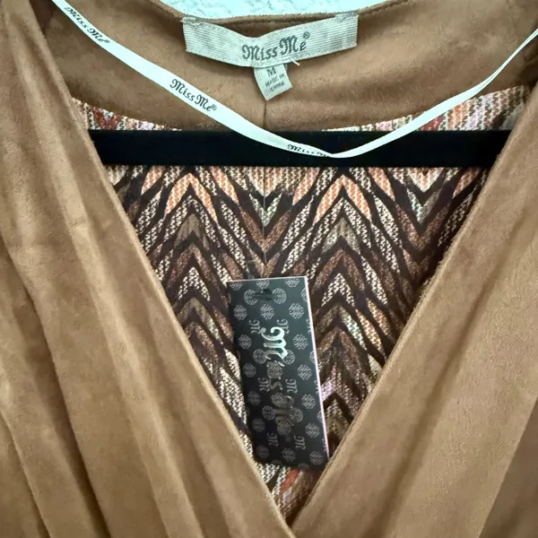 Miss Me Faux-Suede Wrap Dress Flutter Sleeves Mocha Brown Size Medium M NEW - Image 6