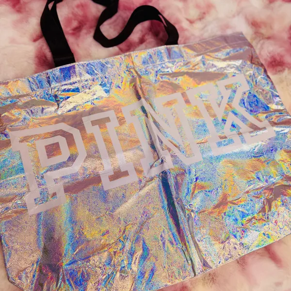 Victoria's Secret PINK Iridescent Holographic Reusable Tote Bag Large Silver‎ - Image 7