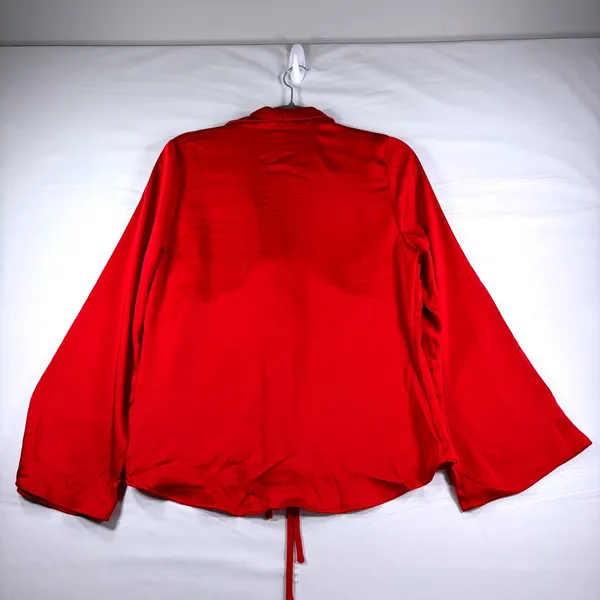 A New Day Womens Red Satin Tie-Up Front Long Sleeve Blouse Top Red Size M New - Image 3