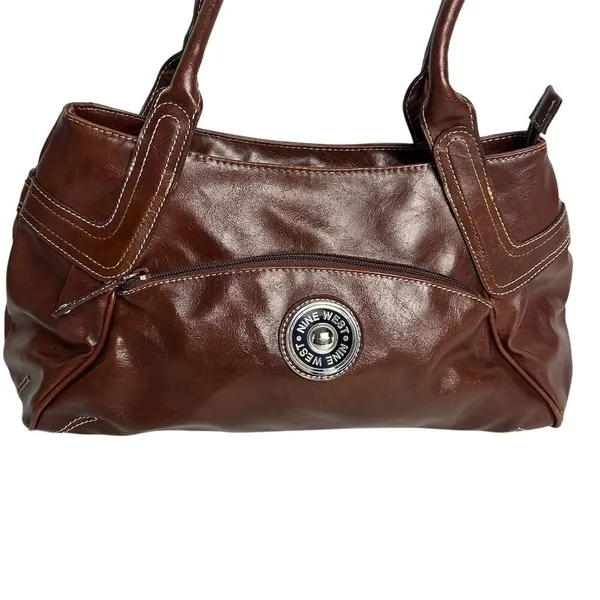 Nine West Women's‎ Brown Leather Shoulder Bag with Zip Closure - Image 9