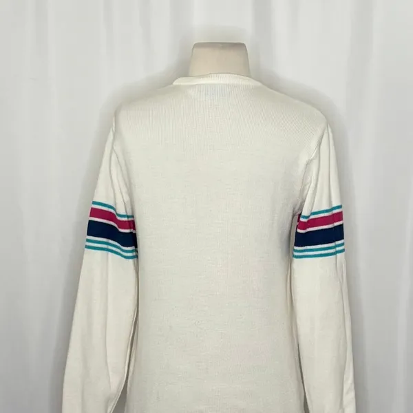 Vintage MEISTER White Stripe Sleeves Sweater Pullover Knit Sporty Outdoors Small - Image 7