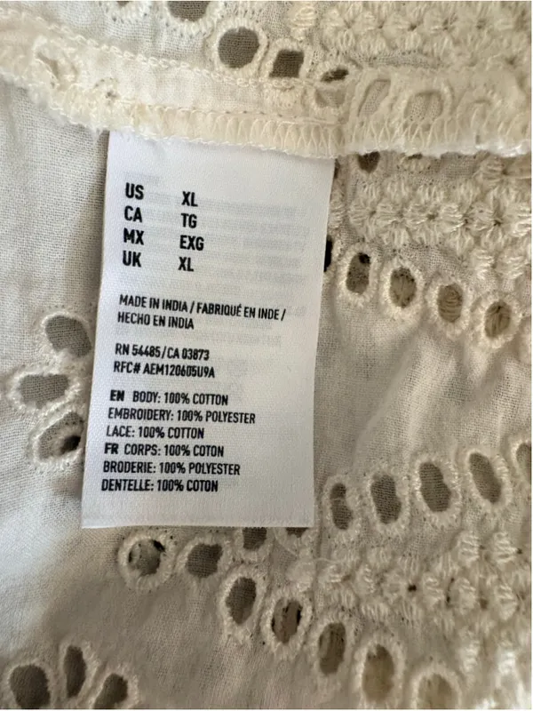 American Eagle Outfitters Eyelet Tank Top Women's Size XL White - Image 6