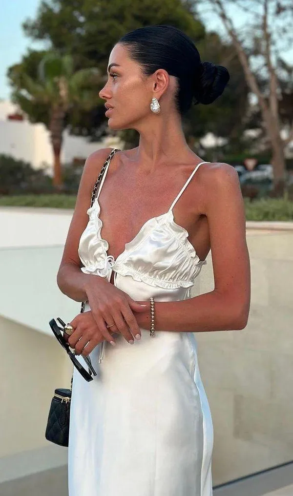 ZARA dress white midi ruffled satin lingerie inspired bodycon fitted wedding - Image 2