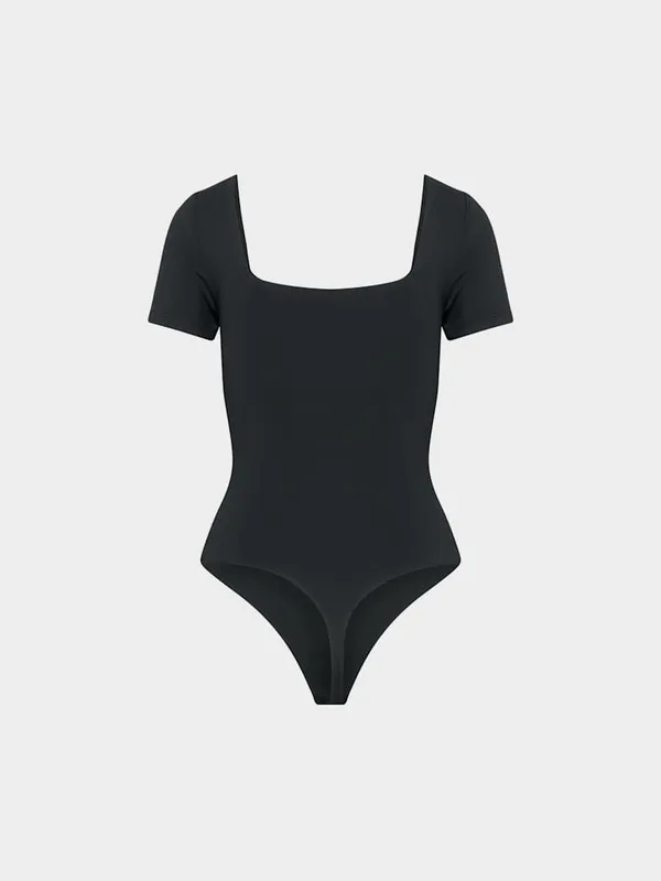 Aritzia Original Contour Manner Squareneck bodysuit black minimalist classic L - Image 3