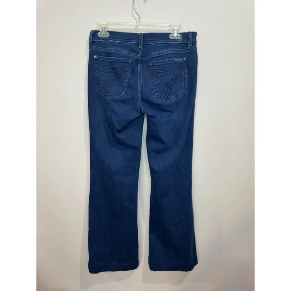 7 for all Mankind Dojo Blue Black Santiago Flare Jeans sz 29 Hemmed - Image 2