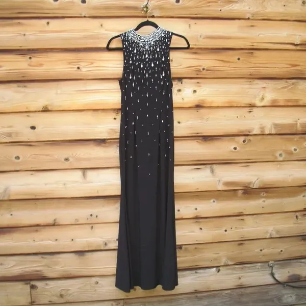 MAC DUGGAL 2260 Black High Neck Sleeveless Beaded Jersey Fitted Gown Size 6 - Image 6