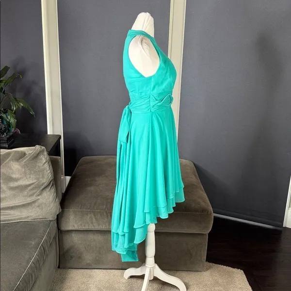 Women’s Blue Chiffon Hi Low Bridesmaid Formal Party Dress Zip Back Size 2 **READ - Image 4