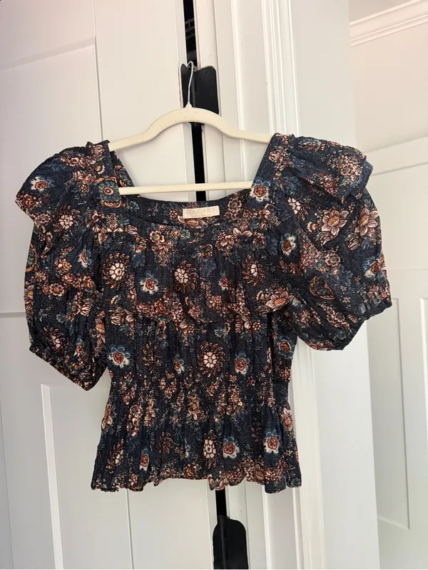 Ulla Johnson Warner Square Neck Ruffle Peplum Cotton Blouse Navy - Image 2