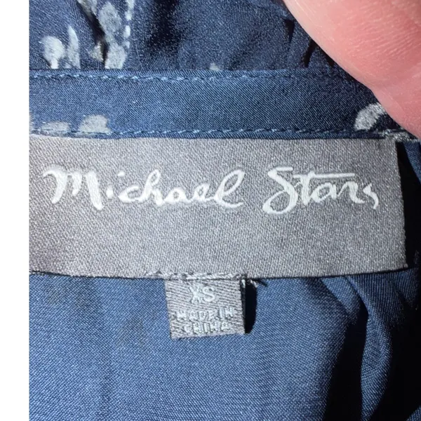 Michael Stars Blue Floral Tunic Bell Sleeve Ruffle Neck Shift Dress XS‎ - Image 5