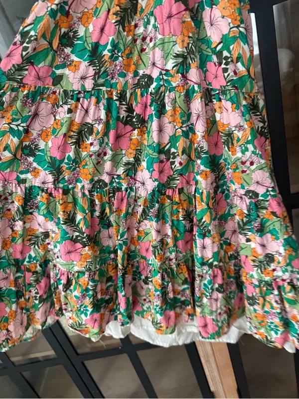 Copper key mini dress colorful floral tropical print halter neck open back linen - Image 6
