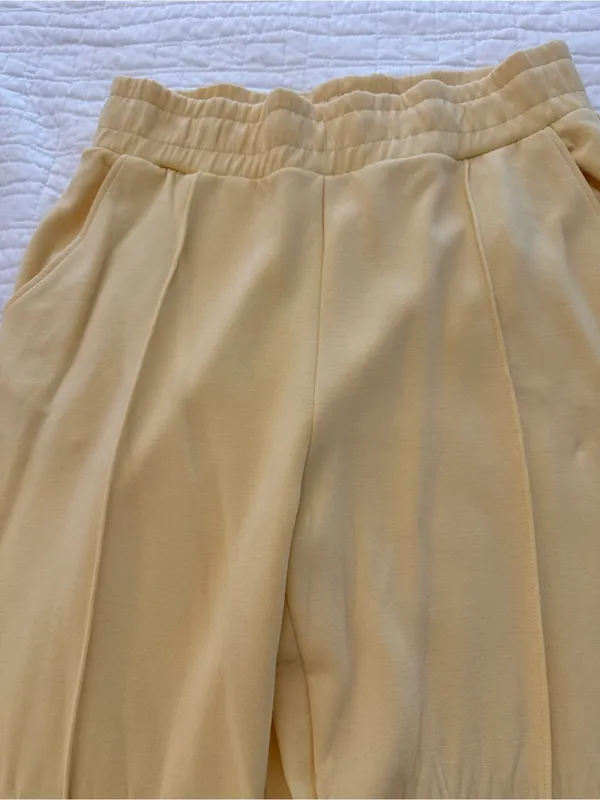 Salt Project Soft Wide-Leg Pants with Elastic Waist in Pale Yellow size XL - Image 2