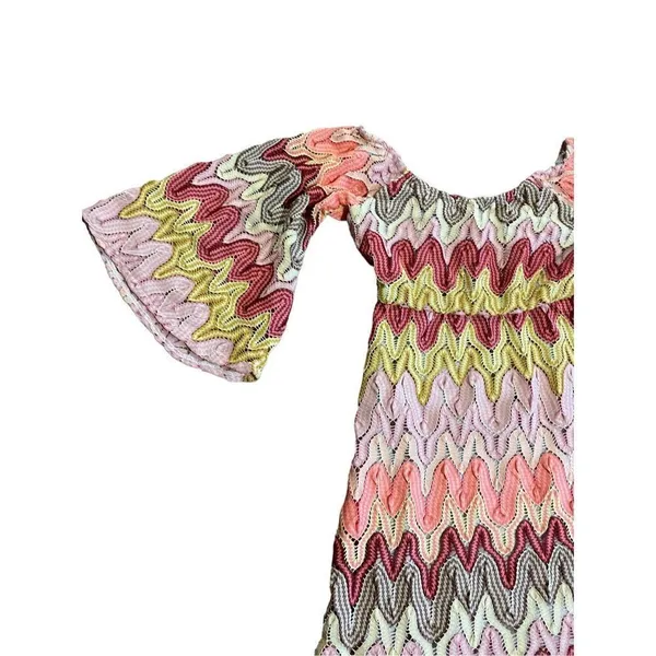 Judith March multicolor textured bell sleeve‎ dress hippie boho sz S - Image 4