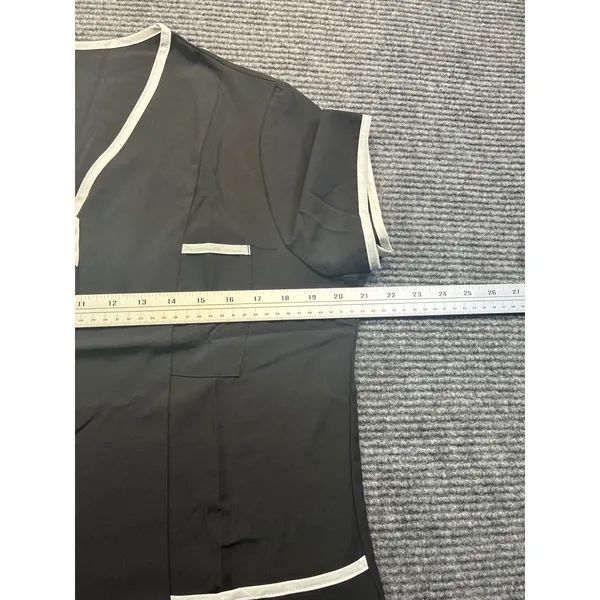 Womens Black White Trim V-Neck Scrub Top Short Sleeve Housekeeping Uniform Large - Image 5
