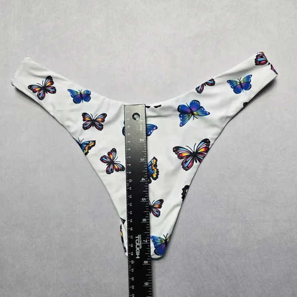 Zaful White Butterfly Thong Swim Beach Cheeky Flirty Boho‎ Bikini Bottom L Large - Image 4