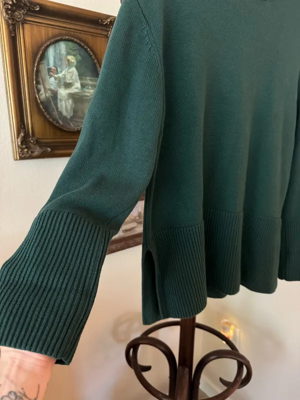 Dark Green 100% Cotton Gap Knit Sweater - Image 4