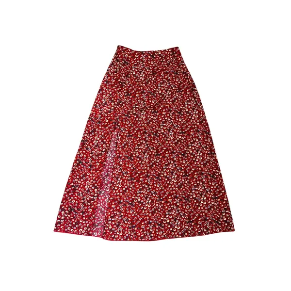 SheIn Red‎ Ditsy Floral Maxi Skirt XS Side Slit High Rise Cottagecore Boho Chic Garden - Image 2