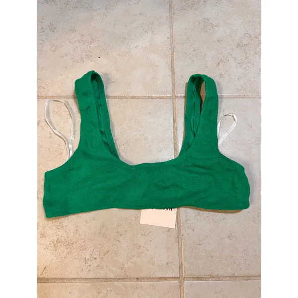 Superdown Green Terry Cloth Front Knot Bikini NWT Top Size Large - Image 6