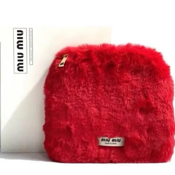 Miu Miu Faux Fur Cosmetics Pouch - Red - Image 5