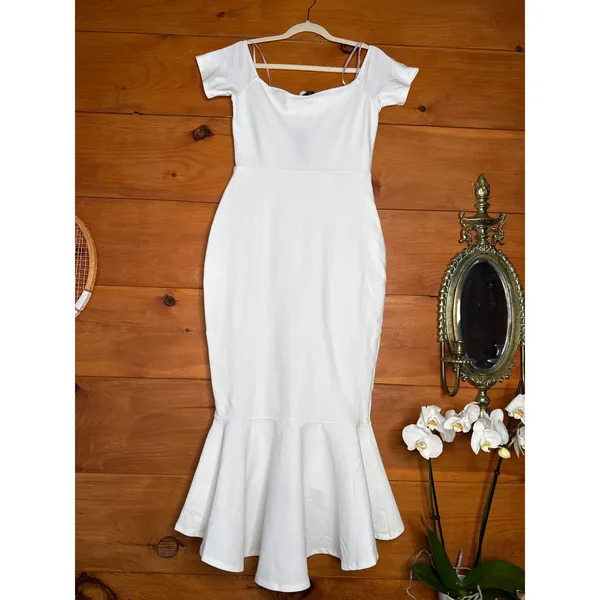 Lulus How Much I Care Ivory Off-the-Shoulder Dress Mermaid Wedding Party Large - Image 6