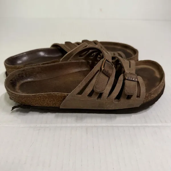Birkenstock Sandals Womens Size 36 Brown Suede Slide Strappy Buckle Comfort - Image 3