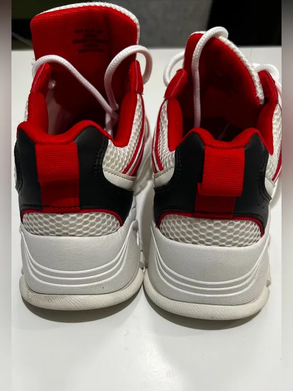 Women's White and Red Athletic Lace-Up Sneakers - Image 3