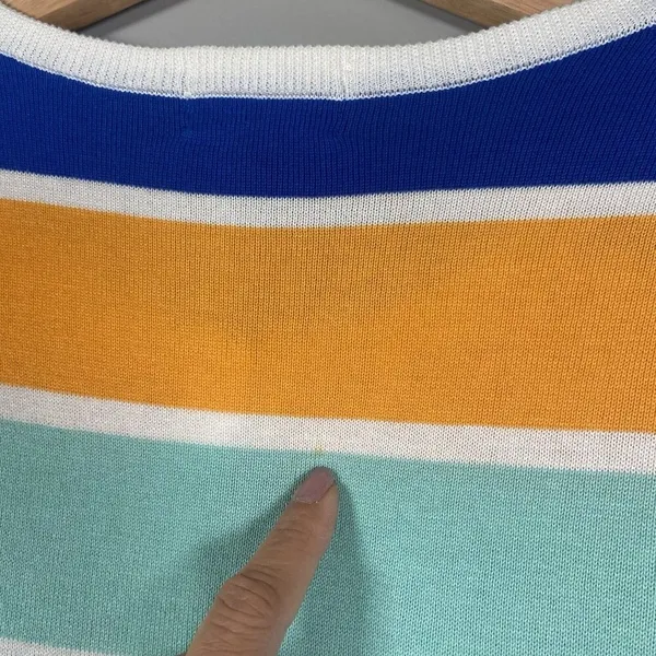 Lands' End‎ Cardigan Women’s Size L TALL Purple Orange Striped Button Up Cotton - Image 7