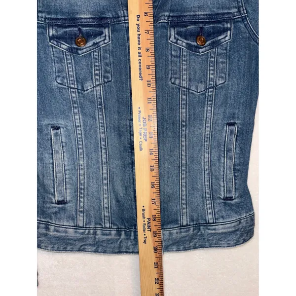 J.Crew Trademark Women Medium Wash Blue Denim Trucker Jacket XXS cotton‎ blend - Image 6