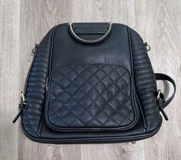 Black Bookbag Purse Quilted Large Handbag Diaper Bag - Image 2