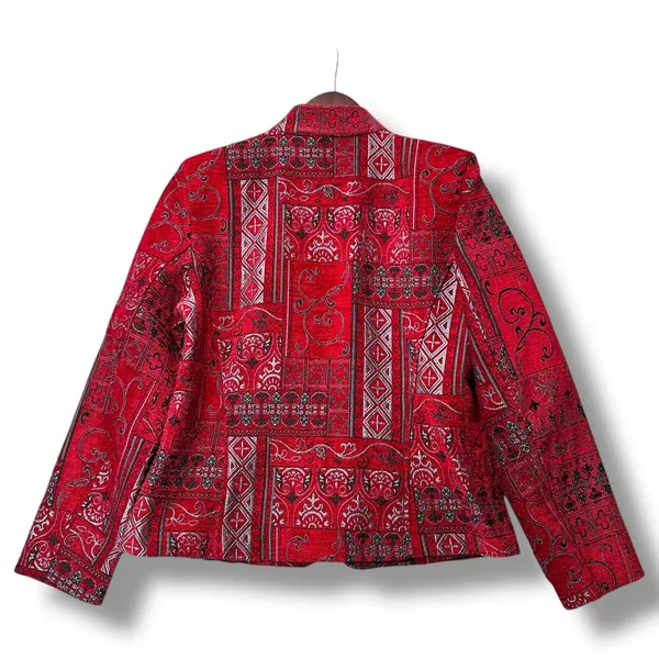 Molly & Maxx Red‎ Tapestry Jacket M Boho Festival Zip Up Ethnic Print Blazer - Image 3