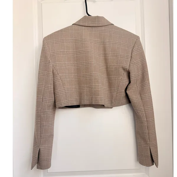 Zara | NEW Plaid Houndstooth Cropped Jacket XS European Chic Boxt‎ Office Fall - Image 8