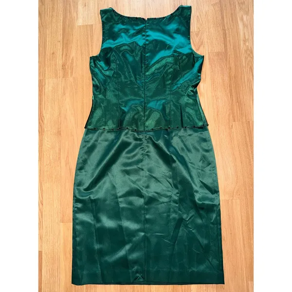 Adrianna Papell Occasions Green Satin Peplum Beaded Cocktail Dress Size 10 - Image 5
