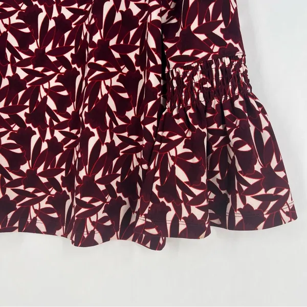Ann Taylor Elegant Burgundy Floral Print Stretch Crepe Women's Bell Sleeve Top M - Image 7