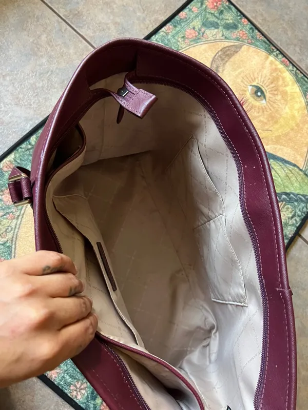 Michael Kors Plum Saffiano Tote with Magenta Pom Charm - Image 6